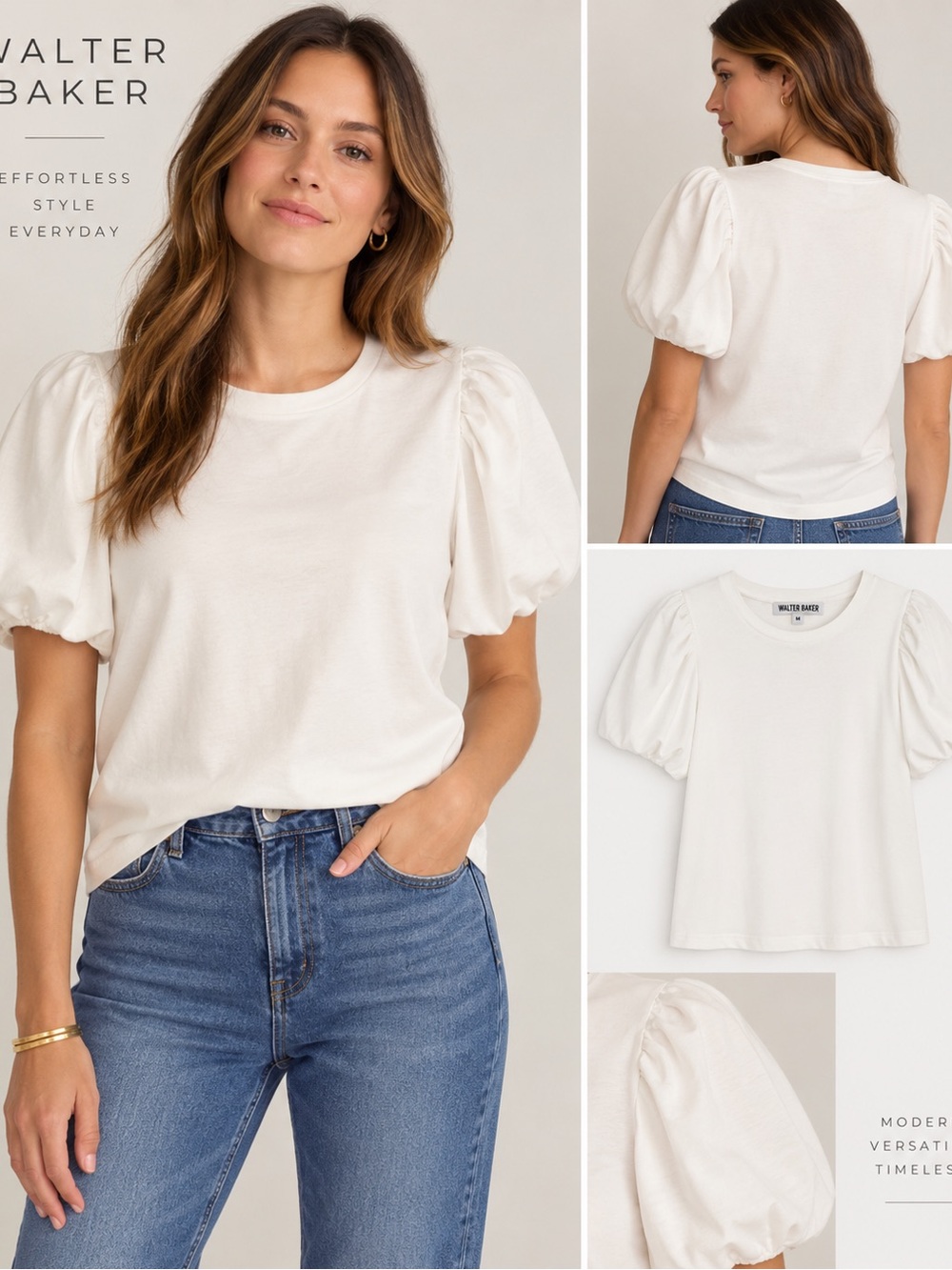 Walter Baker White Puff Sleeve Stretch Knit Top Size M